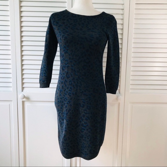 2/$25 LOFT Gray Cheetah Print Petite Sweater Dress Size XS - Picture 2 of 9